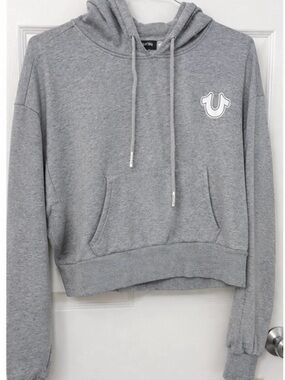 True Religion Light Gray Cropped Hoodie Sweatshirt